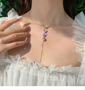 Wholesale Alloy Purple Butterfly Tassel Necklace