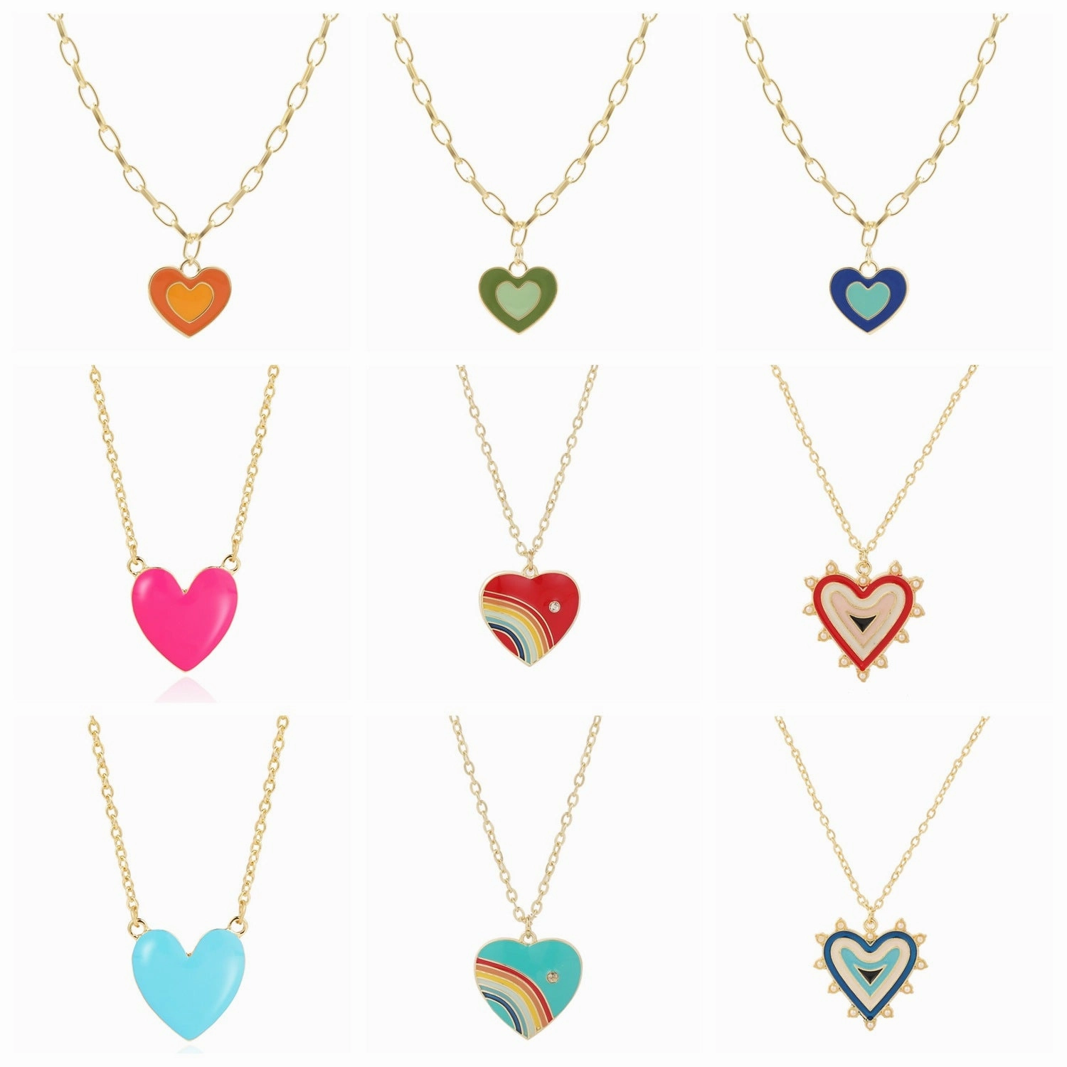 Wholesale Alloy Rainbow Heart Design Necklace