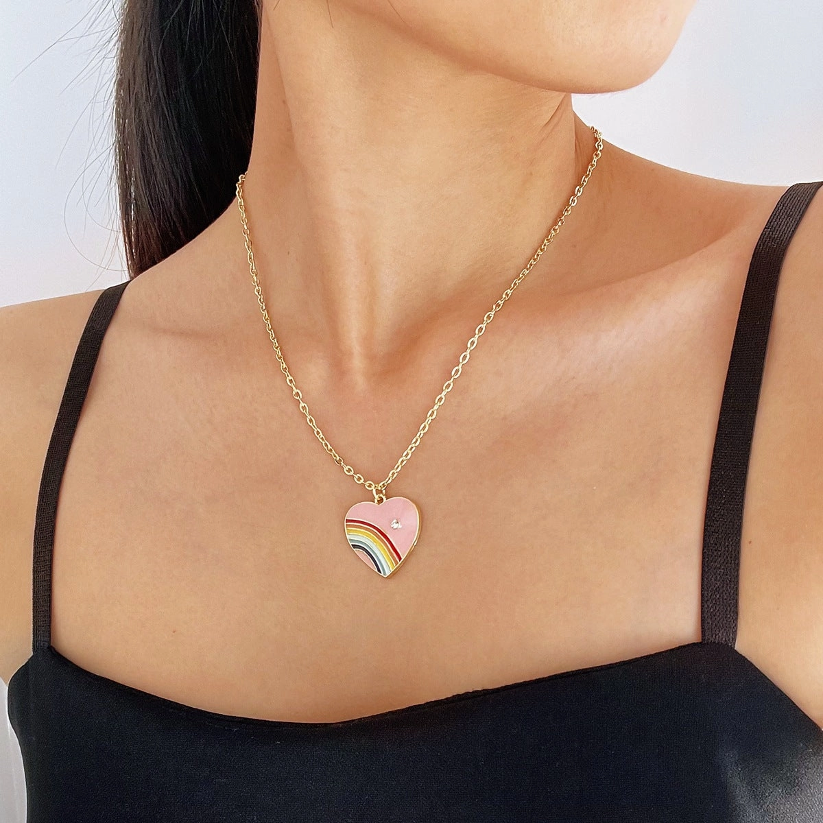 Wholesale Alloy Rainbow Heart Design Necklace