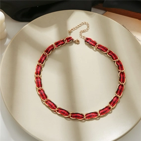 Wholesale Alloy Red Ribbon Necklace