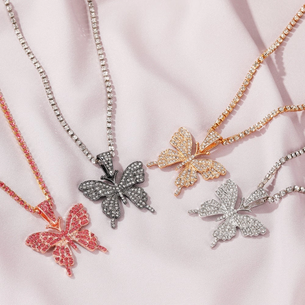 Wholesale Alloy Rhinestone Butterfly Pendant Necklace