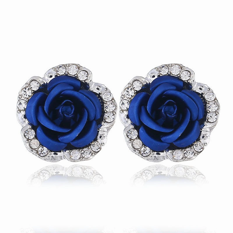 Wholesale Alloy Rhinestone Rose Flower Earrings