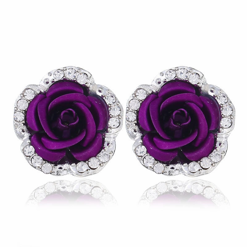 Wholesale Alloy Rhinestone Rose Flower Earrings