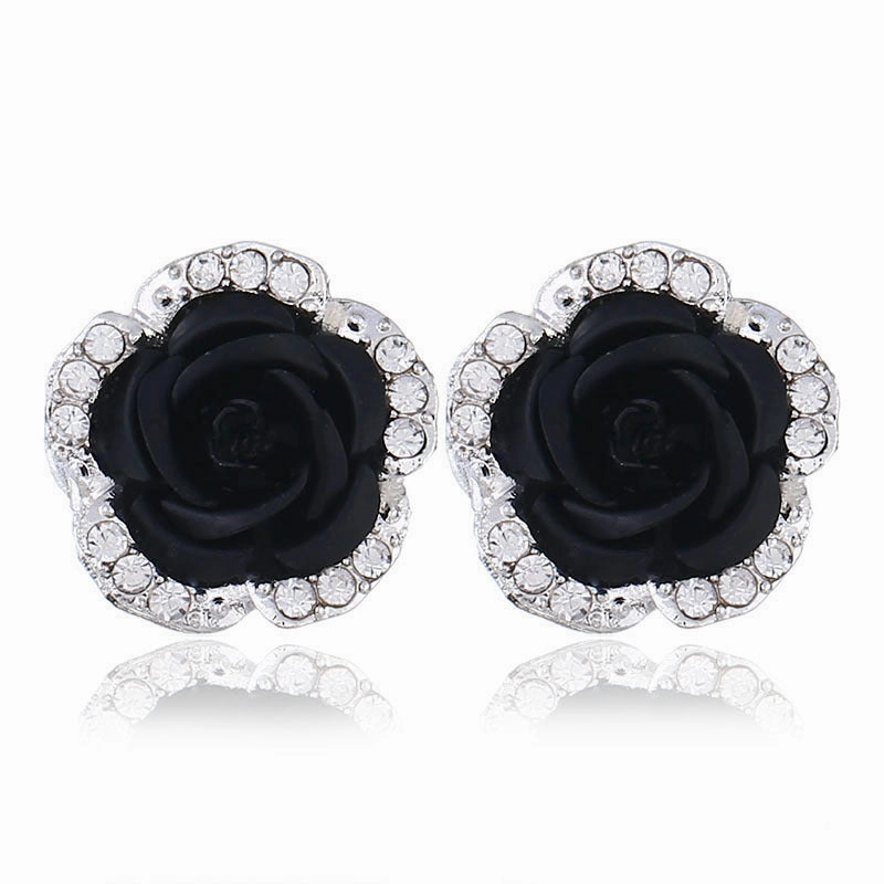 Wholesale Alloy Rhinestone Rose Flower Earrings