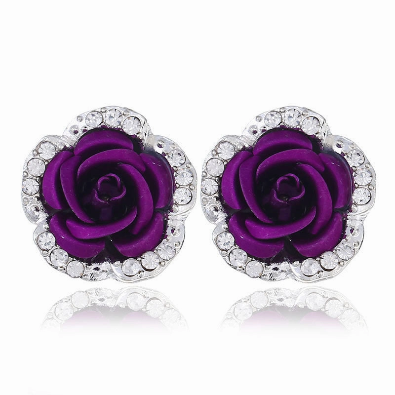 Wholesale Alloy Rhinestone Rose Flower Earrings