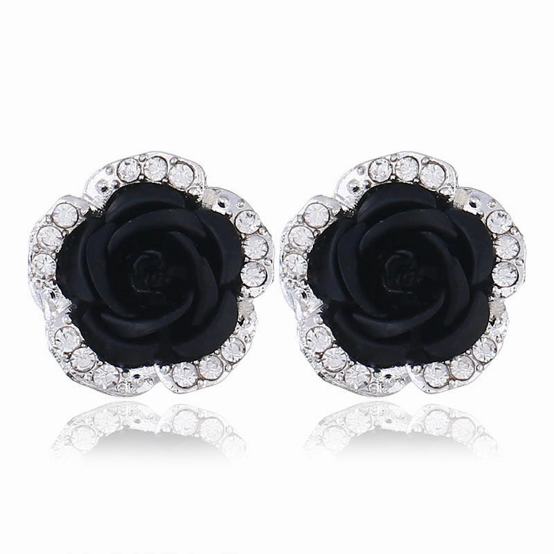 Wholesale Alloy Rhinestone Rose Flower Earrings