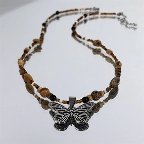 Wholesale Alloy Rice Beads Handmade Beaded Butterfly Necklace