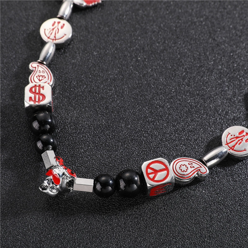 Wholesale Alloy Smiley Skull Angel Black Pearl Necklace