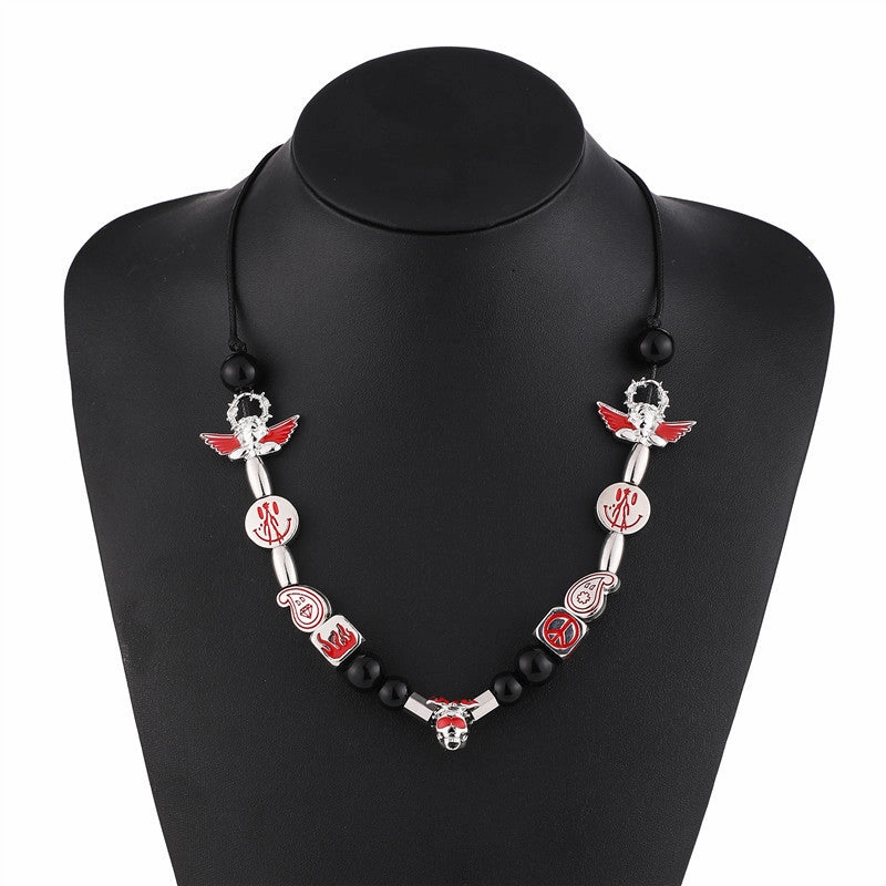 Wholesale Alloy Smiley Skull Angel Black Pearl Necklace