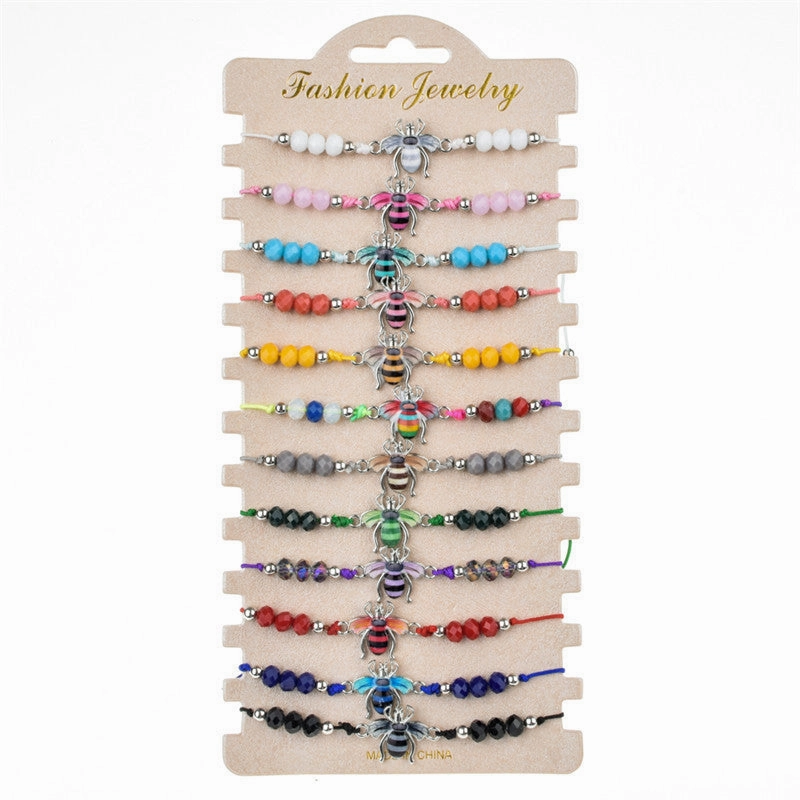Wholesale Alloy String of Colorful Crystal Beads Hand Woven Bracelet