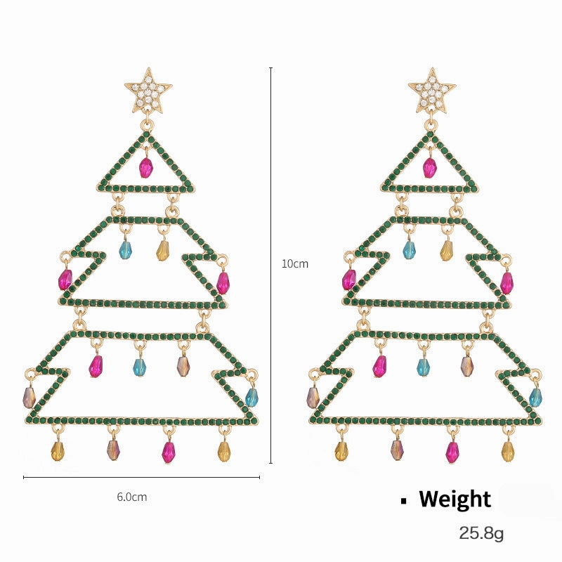 Wholesale Alloy Studded Diamond Exaggerated Christmas Tree Earrings