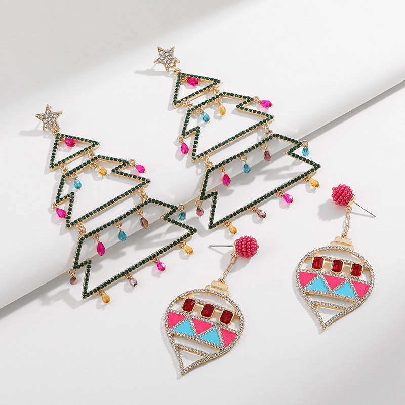 Wholesale Alloy Studded Diamond Exaggerated Christmas Tree Earrings