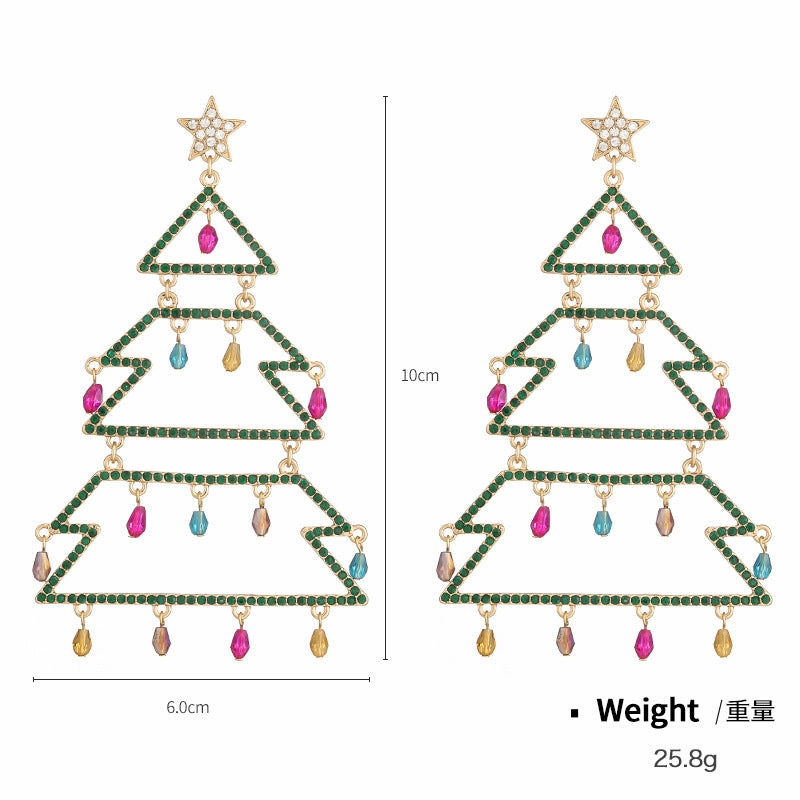 Wholesale Alloy Studded Diamond Exaggerated Christmas Tree Earrings
