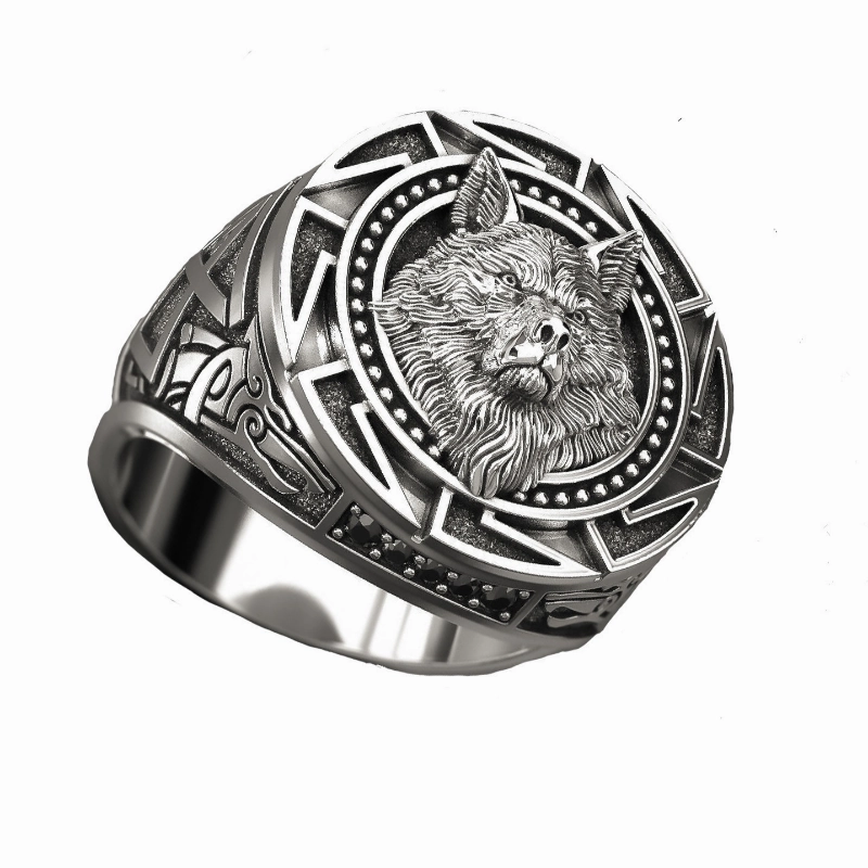 Wholesale Alloy Viking Wolf Head Ring for Men