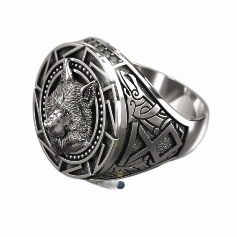 Wholesale Alloy Viking Wolf Head Ring for Men