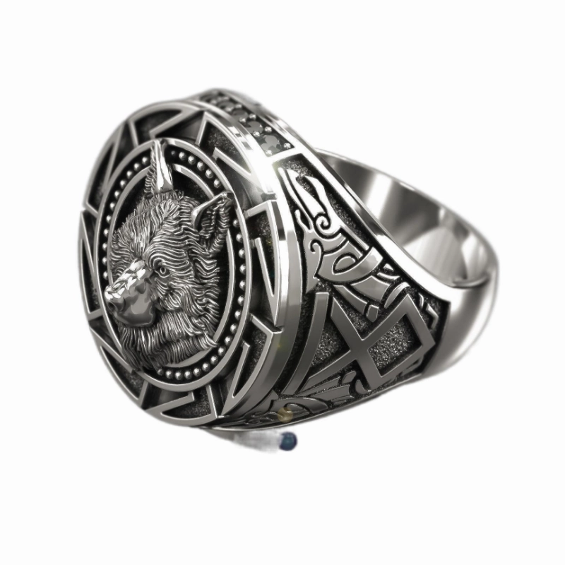 Wholesale Alloy Viking Wolf Head Ring for Men