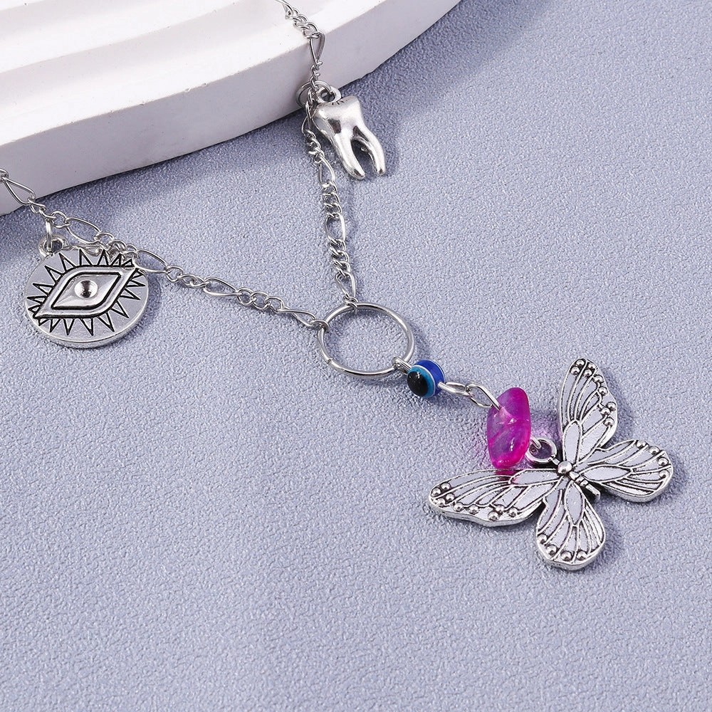 Wholesale Alloy Vintage Butterfly Devil Eye Pendant Necklace