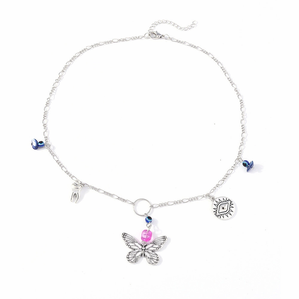 Wholesale Alloy Vintage Butterfly Devil Eye Pendant Necklace