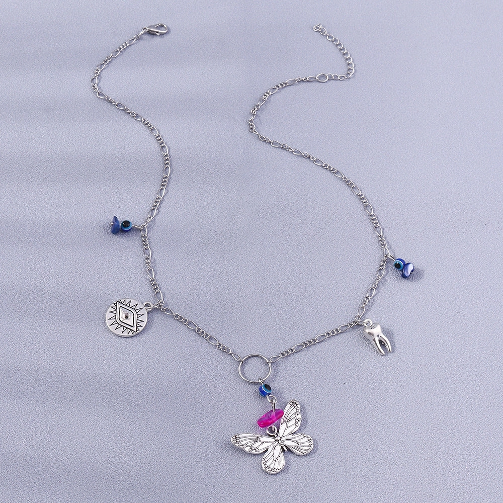 Wholesale Alloy Vintage Butterfly Devil Eye Pendant Necklace