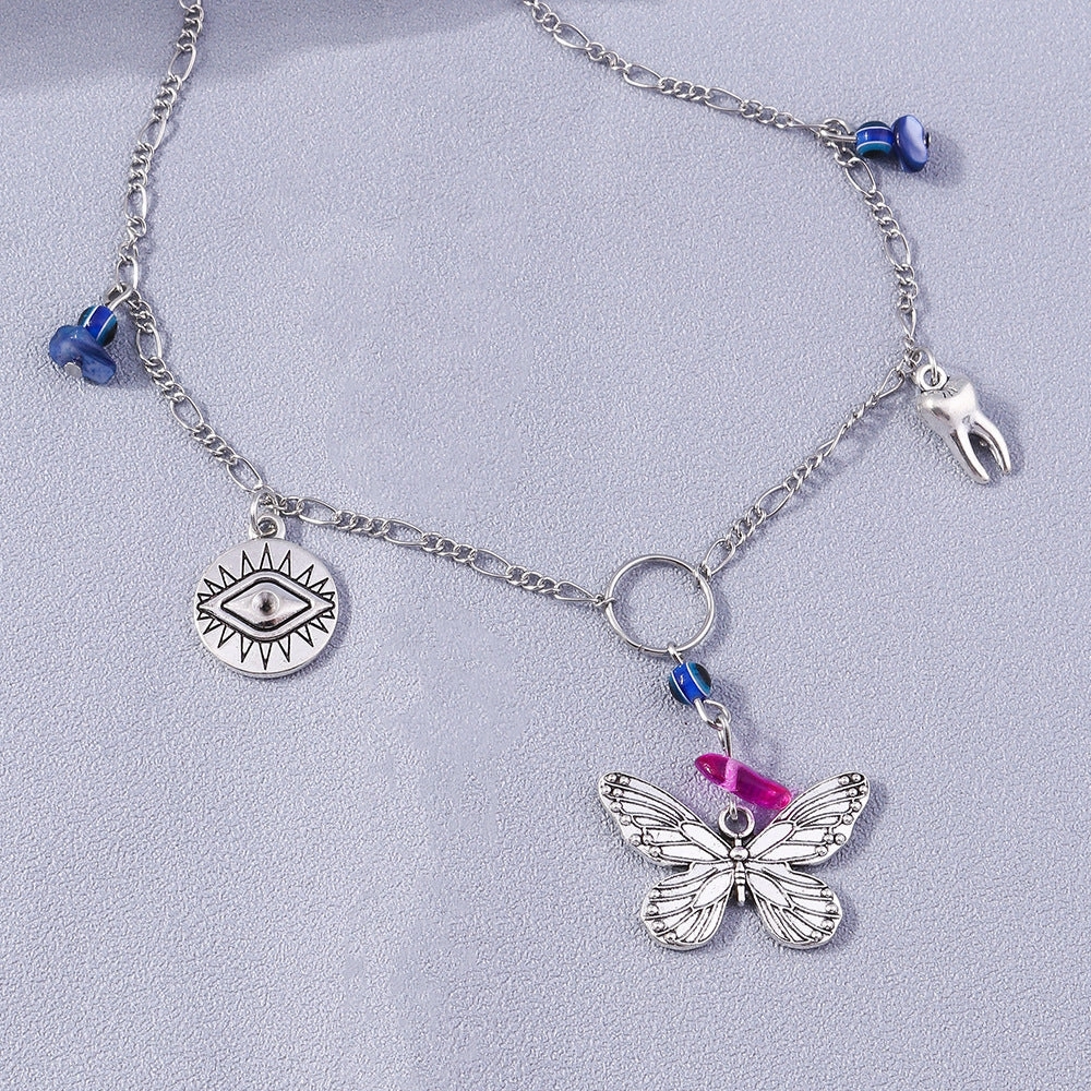 Wholesale Alloy Vintage Butterfly Devil Eye Pendant Necklace