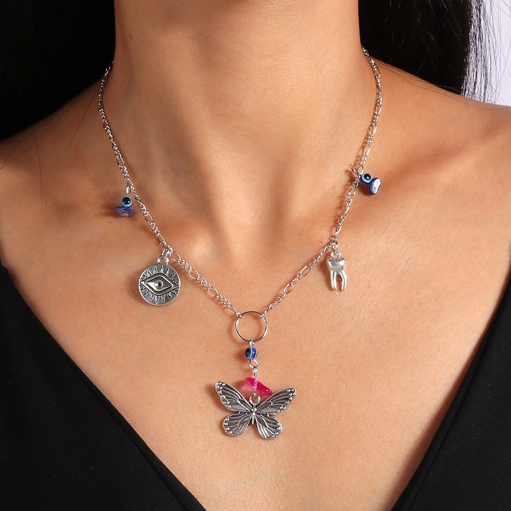Wholesale Alloy Vintage Butterfly Devil Eye Pendant Necklace