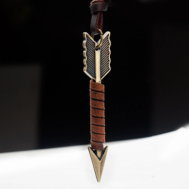 Wholesale Alloy Vintage Leather Rope Feather Arrow Sweater Necklace