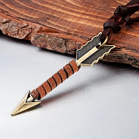 Wholesale Alloy Vintage Leather Rope Feather Arrow Sweater Necklace