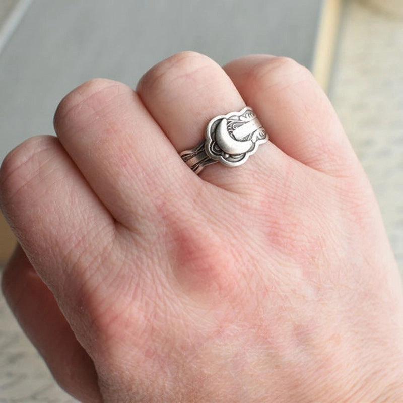 Wholesale Alloy Vintage Temu Moon Flower Ring