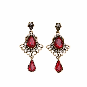 Wholesale Alloy Vintage Water Drop Ruby Pendant Earrings