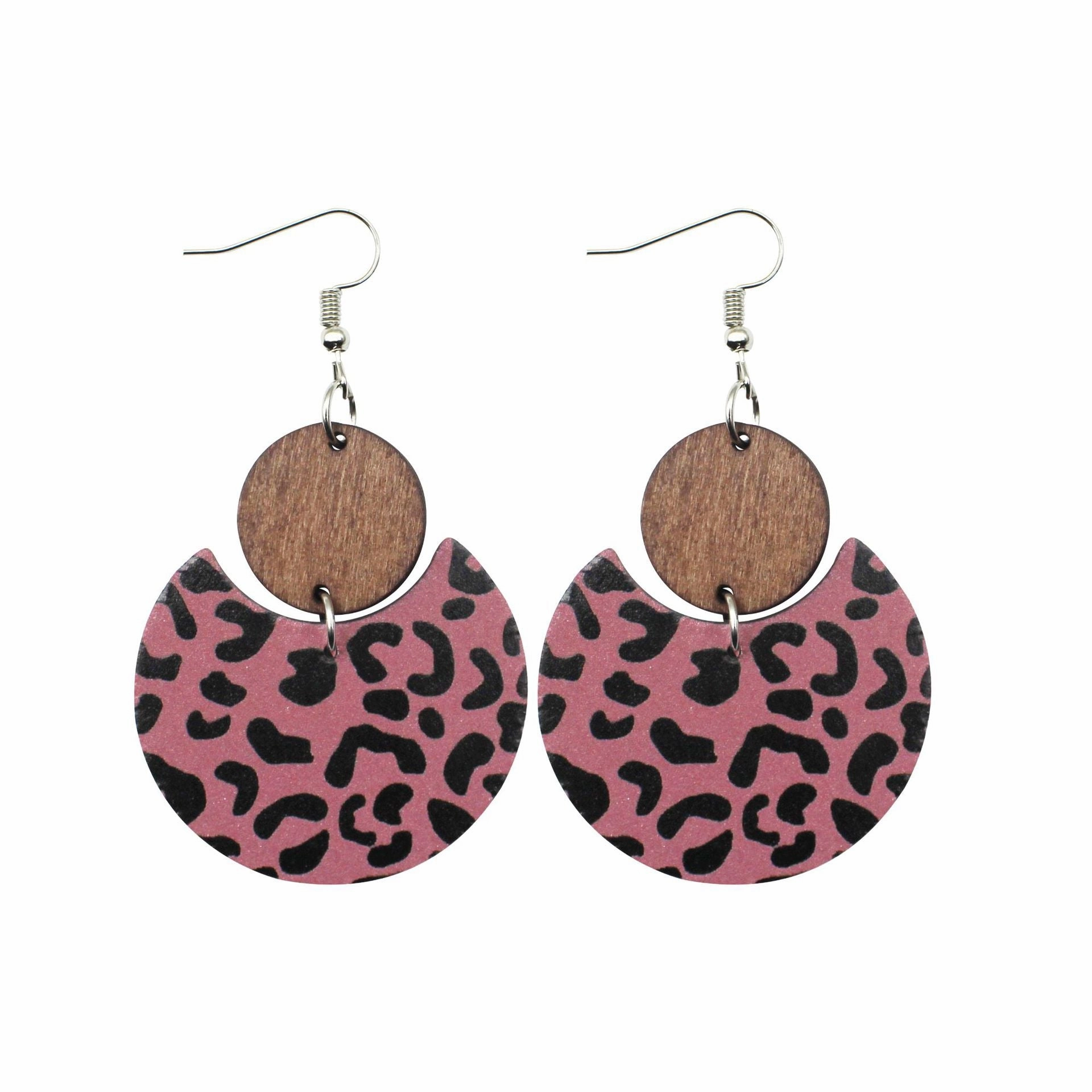 Wholesale Alloy Wood Board Reflective Leather Leopard Print Earrings