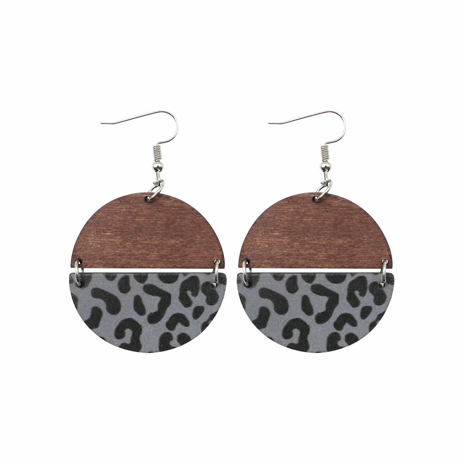 Wholesale Alloy Wood Board Reflective Leather Leopard Print Earrings