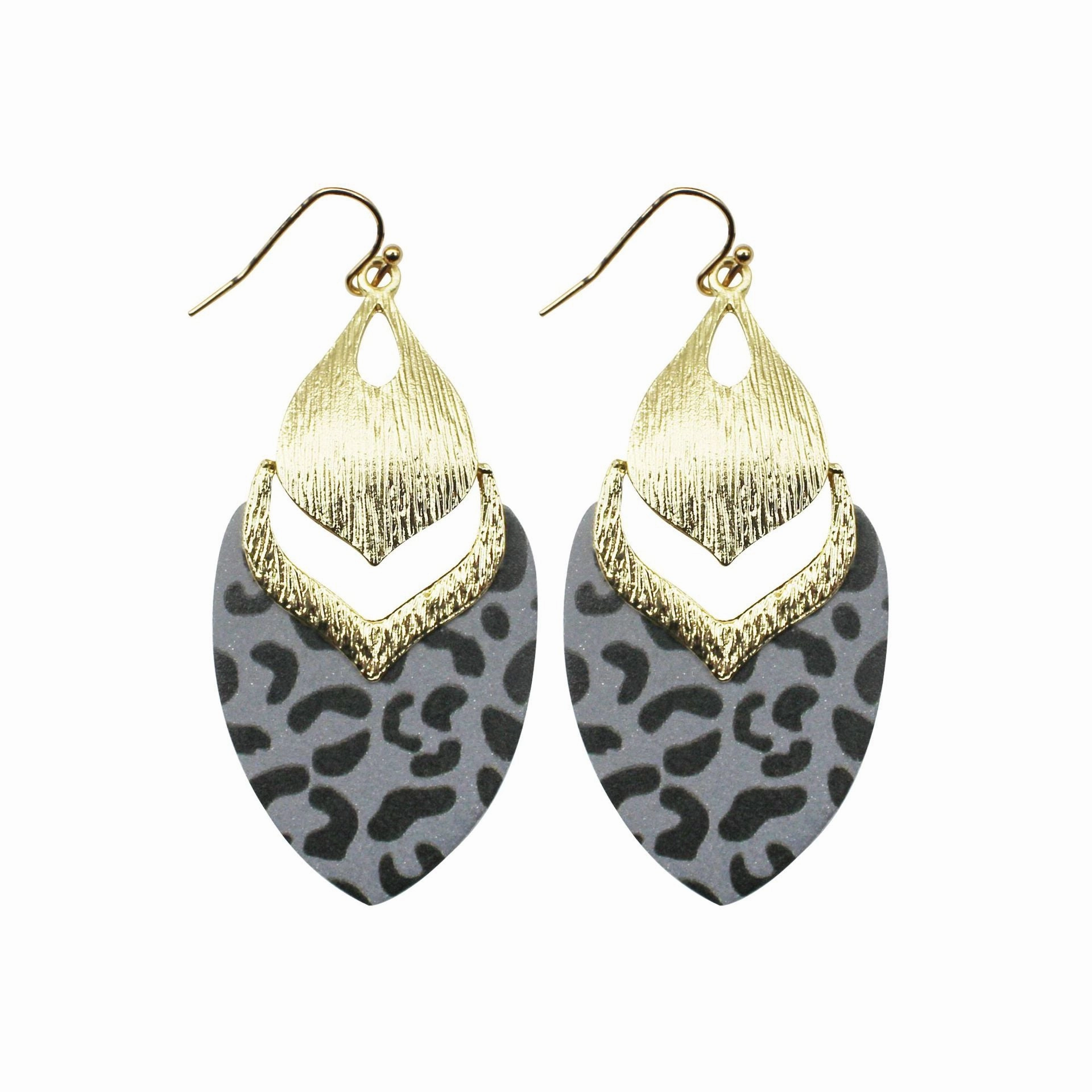 Wholesale Alloy Wood Board Reflective Leather Leopard Print Earrings