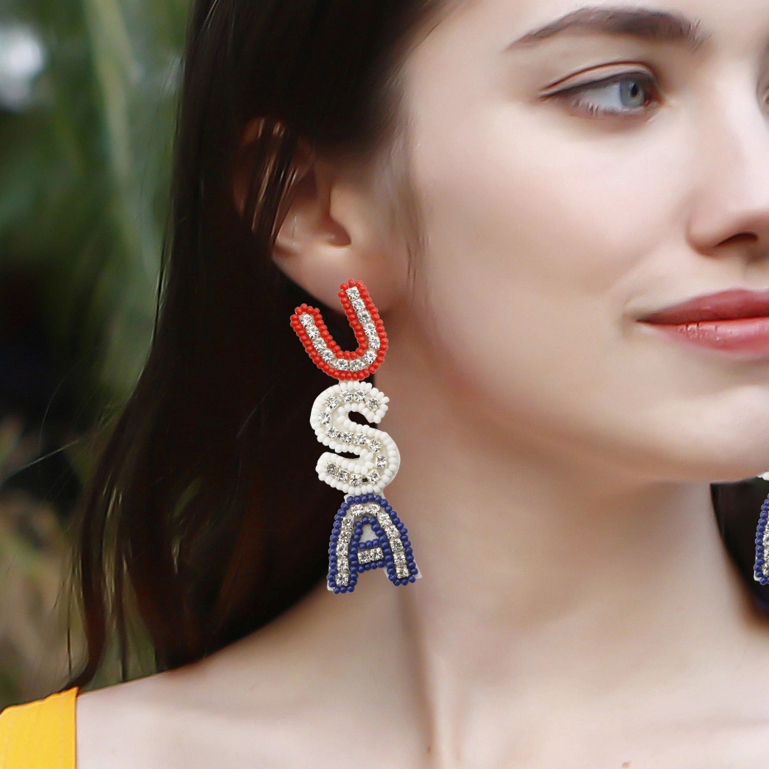 Wholesale Alphabet DIY Rice Beads Retro Style Independence Day Earrings