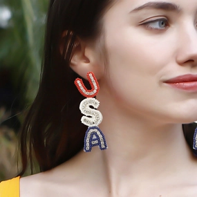 Wholesale Alphabet DIY Rice Beads Retro Style Independence Day Earrings