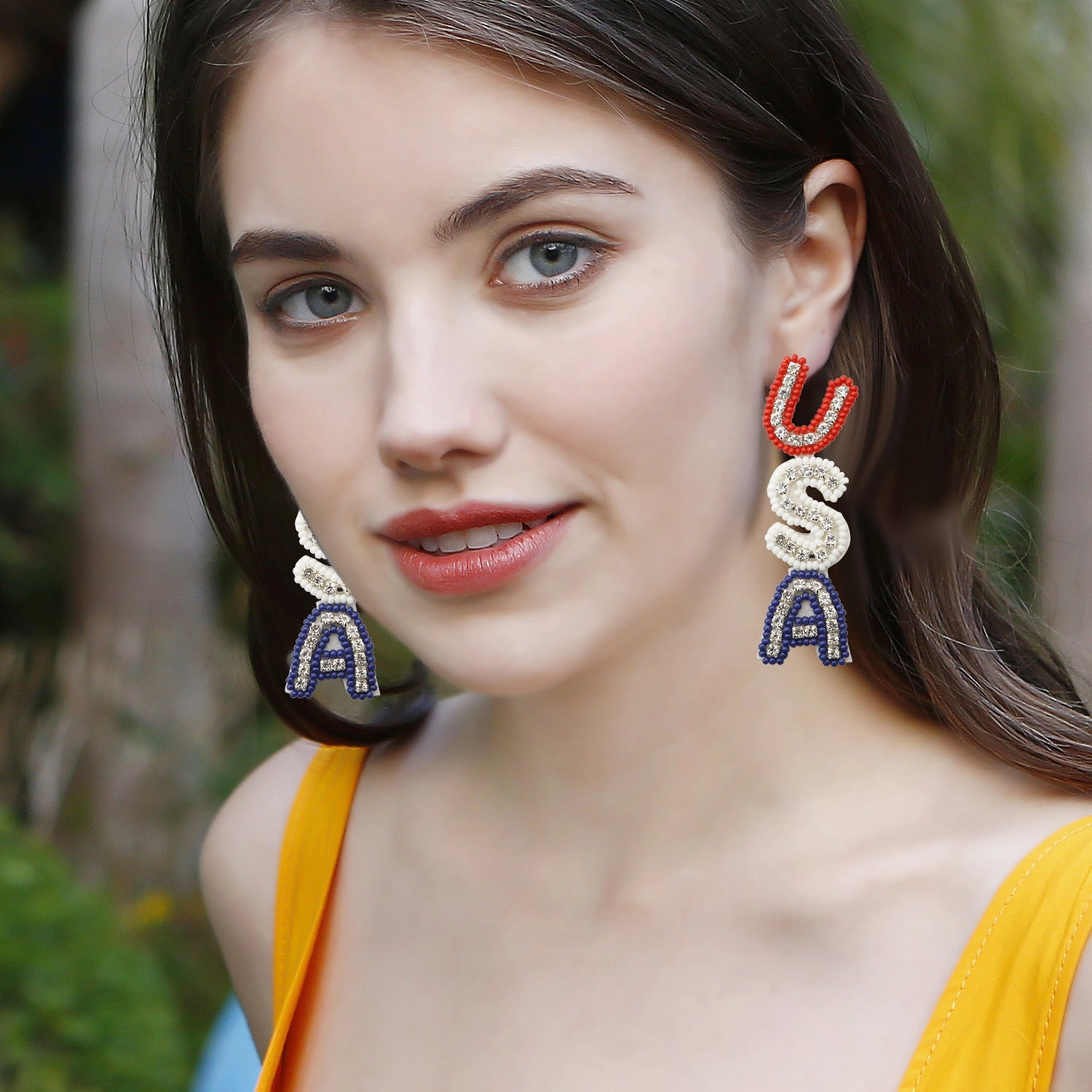 Wholesale Alphabet DIY Rice Beads Retro Style Independence Day Earrings