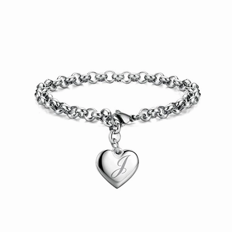 Wholesale Alphabet Pendant Stainless Steel Heart Bracelet