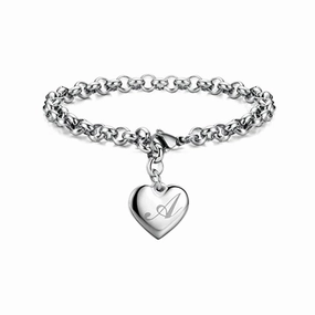Wholesale Alphabet Pendant Stainless Steel Heart Bracelet