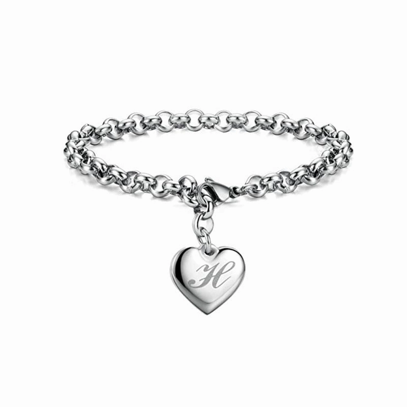 Wholesale Alphabet Pendant Stainless Steel Heart Bracelet