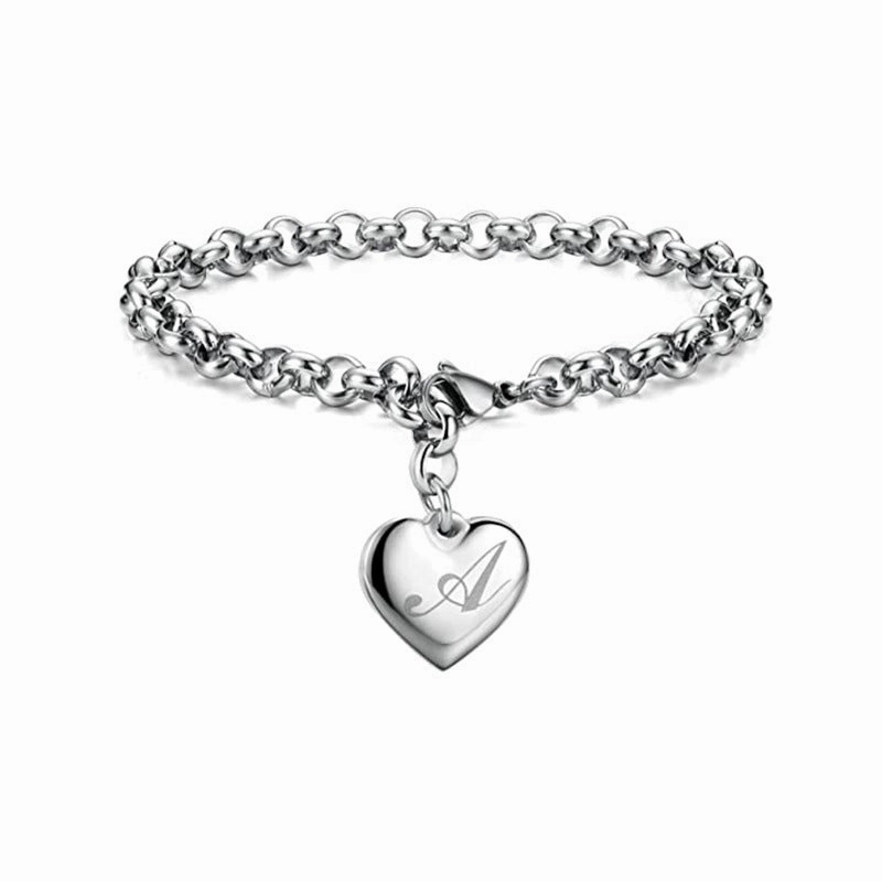 Wholesale Alphabet Pendant Stainless Steel Heart Bracelet