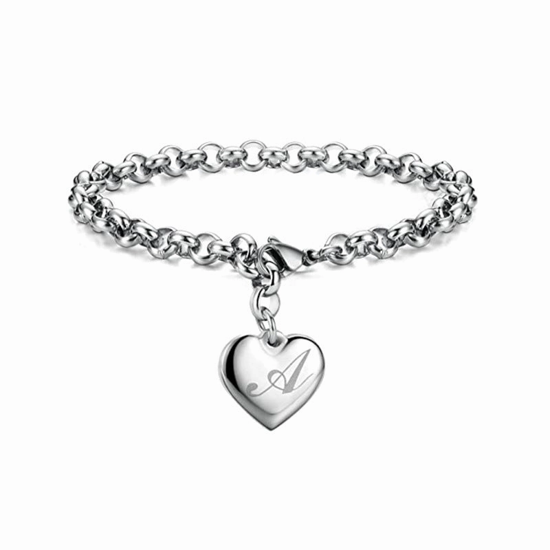 Wholesale Alphabet Pendant Stainless Steel Heart Bracelet