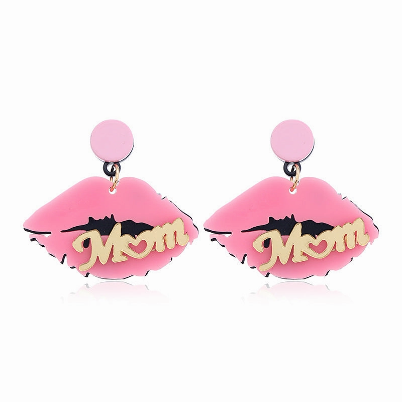 Wholesale Alphabet pink lips acrylic earrings