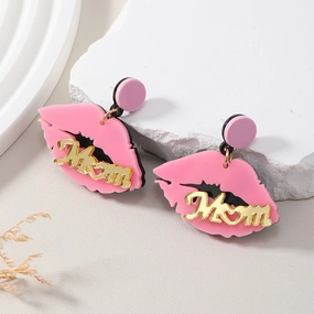 Wholesale Alphabet pink lips acrylic earrings
