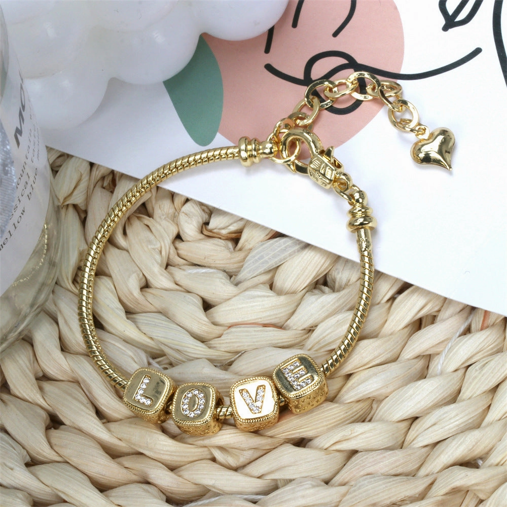 Wholesale Alphabet Snake Gold Plated Copper Beaded Bracelets