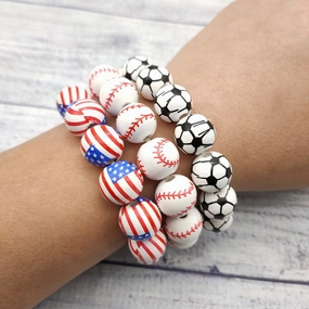 Wholesale American Flag Baseball Softball Basketball Soccer Volleyball Wooden Beads Bracelet