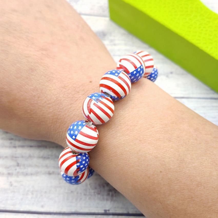Wholesale American Flag Baseball Softball Basketball Soccer Volleyball Wooden Beads Bracelet