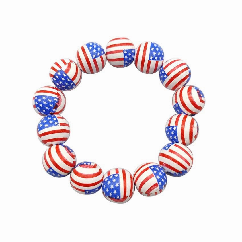 Wholesale American Flag Baseball Softball Basketball Soccer Volleyball Wooden Beads Bracelet