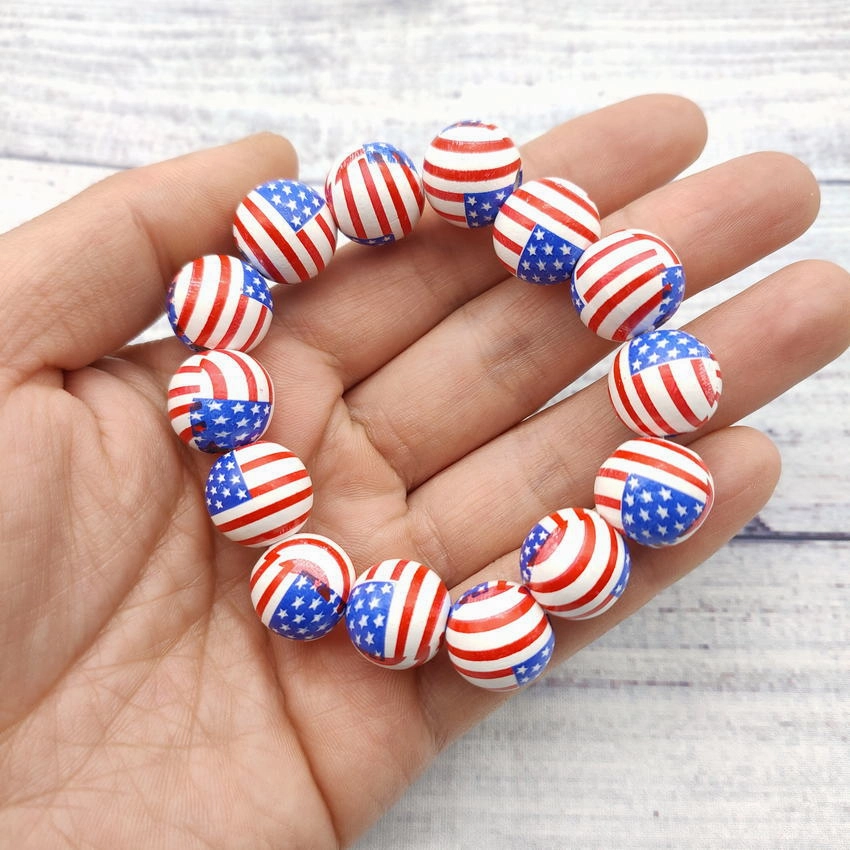 Wholesale American Flag Baseball Softball Basketball Soccer Volleyball Wooden Beads Bracelet