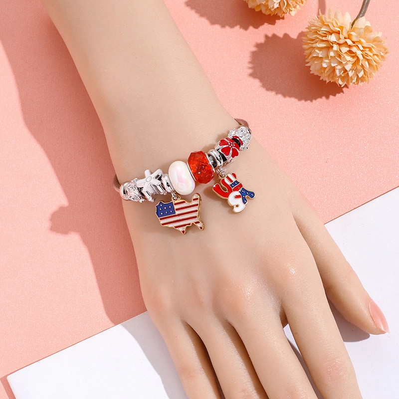 Wholesale American Flag Love Balloon Pendant Stainless Steel Beaded Bracelet