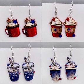 Wholesale American Independence Day Coffee Cup Acrylic Earrings