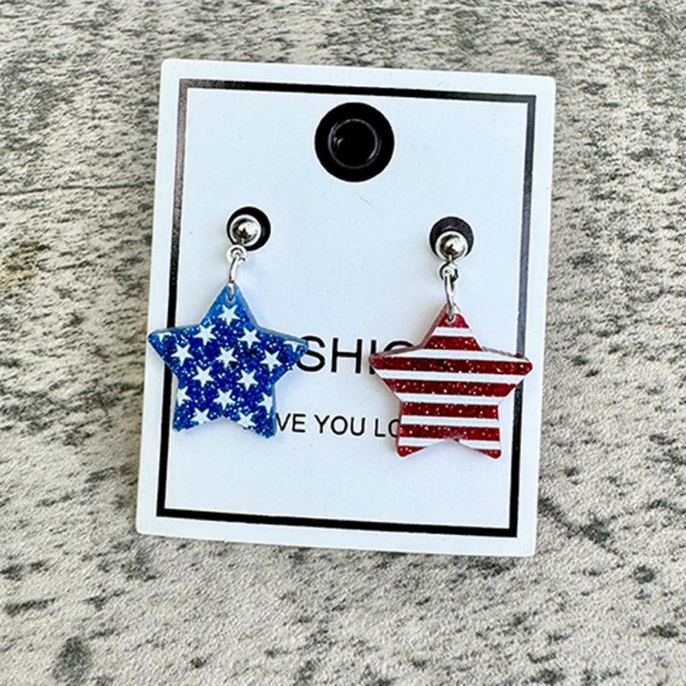 Wholesale American Independence Day Five-pointed Star Acrylic Glitter Earrings